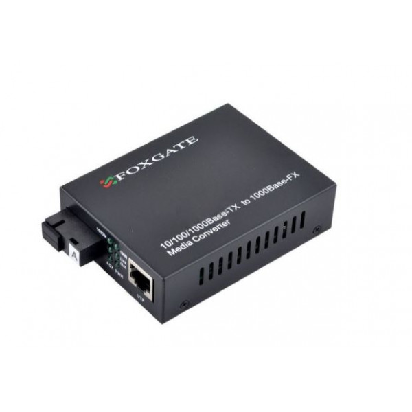Медіаконвертер FOXGATE EC-Q-1G-1SM-1310nm, 1310 WDM, 1x10/100/1000 Base-Tx, одноволоконний Full/Half duplex, SC 20km (0+70°C), + блок живлення 5V 1A