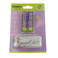 Акумуляторные батарейки Li-ion WRB AA600, тип АА, 1.5V, Type-c, 1480mAh, 1000 циклов, блістер 2шт