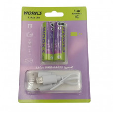Акумуляторные батарейки Li-ion WRB AA600, тип АА, 1.5V, Type-c, 1480mAh, 1000 циклов, блістер 2шт