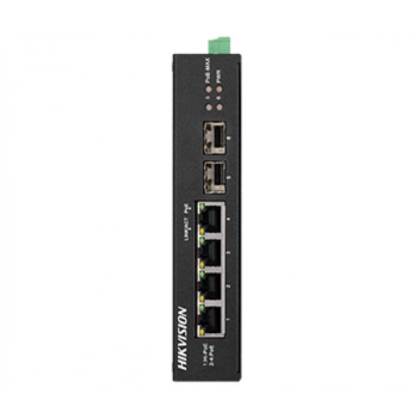 4-портовий некерований POE комутатор Hikvision DS-3T0506HP-E/HS, 4×1000 Мбіт/с RJ45 (1 Hi-PoE) + 2×1000 Мбіт/с SFP