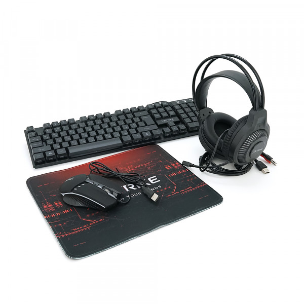 Набір 4 в 1 XSTRIKE XS-2030, Навушники+ клавіатура+ мишка+ килимок, Black, Box