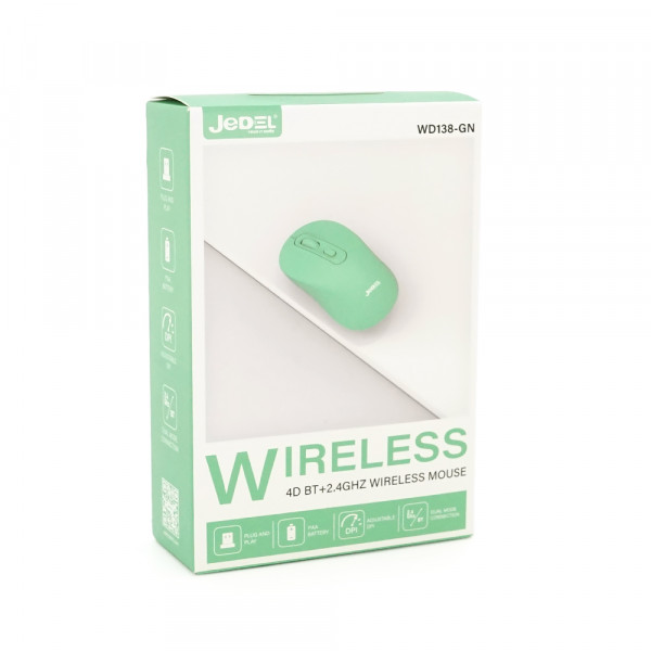 Миша бездротова JEDEL WD138-GN, 800-1600DPI, 2.4GHZ+Bluetooth 5.0, Green, Box