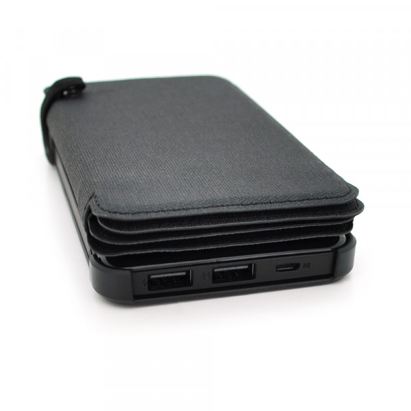 Power bank 12000 mAh Solar, (5V / 200mA), 2xUSB, 5V / 1A / 2.1A, USB <-> microUSB, ударо захищений прогумований корпус, Black, Corton BOX