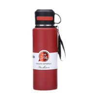 Термос Merlion з нержавіючої сталі, з чашкою в чохлі та ручкою для перенесення, об'єм 1200 мл., бардовий