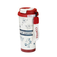 Термокухоль пластиковий Merlion Coffee, з трубочкою, об'єм 500мл., колба з нержавіючої сталі, білий з червоним і сірим