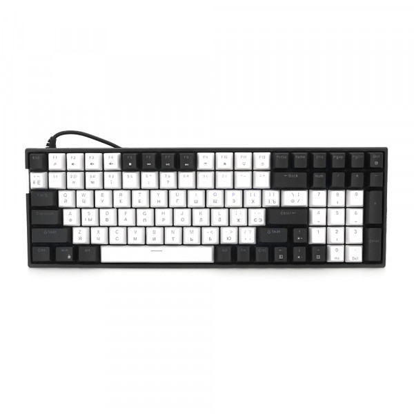 Механічна клавіатура USB XSTRIKE XS-1030, довжина кабелю 150см, RGB підсвічування, Eng/Укр/Рус, 395х150х45 мм, Black/White, 100к, Q20