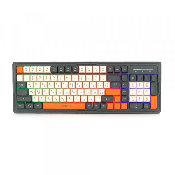 Клавіатура USB XSTRIKE XS-1016, довжина кабелю 150см, RGB підсвічування, Eng/Укр/Рус, 410х150х35 мм, Black/White/Orange, 101к, Q20