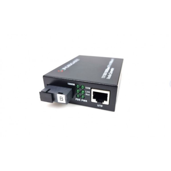 Медіаконвертер FOXGATE EC-Q-1G-1SM-1550nm, 1550 WDM, 1x10/100/1000 Base-Tx, одноволоконний Full/Half duplex, SC 20km (0+70°C), + блок живлення 5V 1A