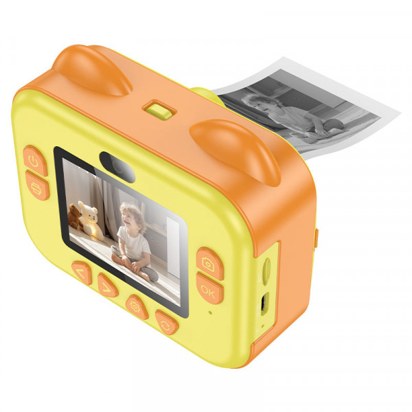 Дитячий фотоапарат HOCO DV204 з функцією миттєвого друку, підтримка microSD card, Orange/Yellow, Box
