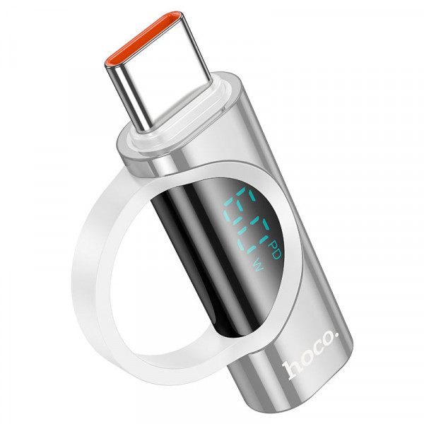 Перехідник HOCO UA32A Type-C(M) => Lighting(F), 60W, індикатор потужності заряду), Silver, Box