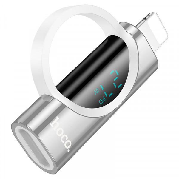 Перехідник HOCO UA32A Type-C(F) => Lighting(M), 60W, індикатор потужності заряду), Silver, Box