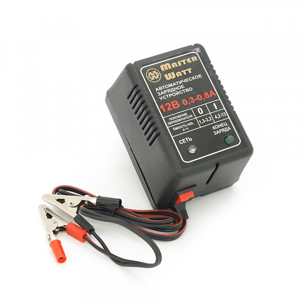 Автоматичне ЗУ для акумулятора MW-AZU12 12V (1,3-13Ah) (MF,WET,AGM,GEL,NICD,NIMH), 180-240V, Ток заряду 0.3-0.8A, крокодили в комплекті