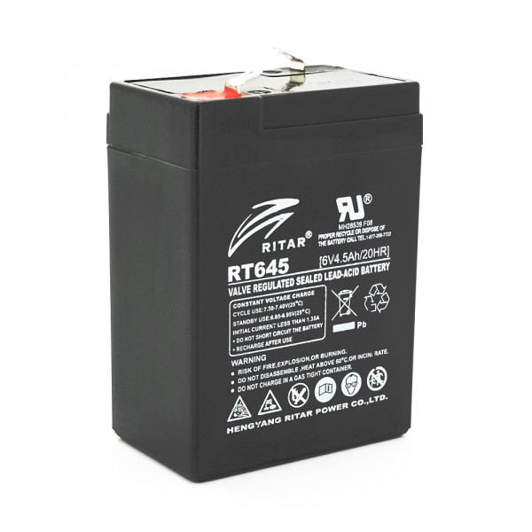 Акумуляторна батарея AGM RITAR RT645, Black Case, 6V 4.5Ah (70х47х99 (105)), 0.864kg Q20 (2022 рік)