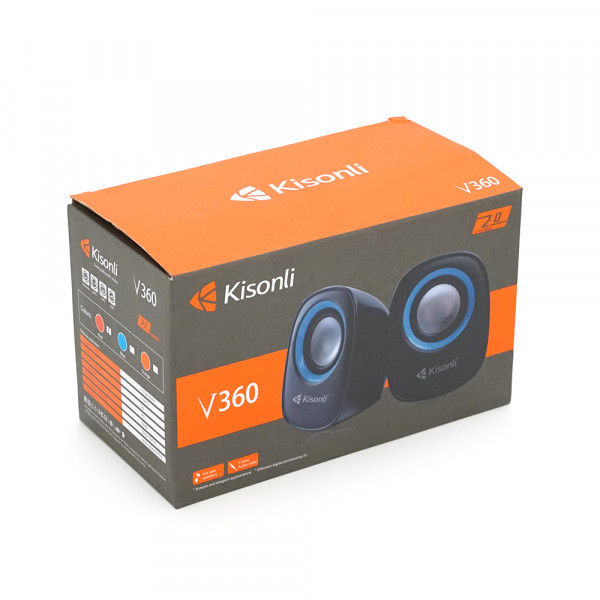 Колонки 2.0 Kisonli V360 для ПК і ноутбука, USB + 3.5mm, 2x1.5W, 20Hz- 20KHz, Red, BOX, Q50