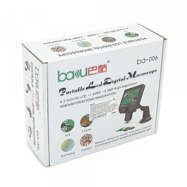 Відеомікроскопи BAKKU BA-006 з дисплеєм 4,3 ", збільшення 1-600X, 3.MP, Black, Пам'ять 8 Гб (208 * 170 * 80) 0,5 кг