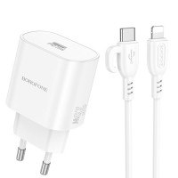 Набір СЗУ BOROFONE BA82A + Lighting кабель, PD25W, USB-C, кабель 1м, White, Box