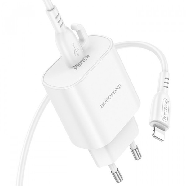 Набір СЗУ BOROFONE BA82A + Lighting кабель, PD25W, USB-C, кабель 1м, White, Box