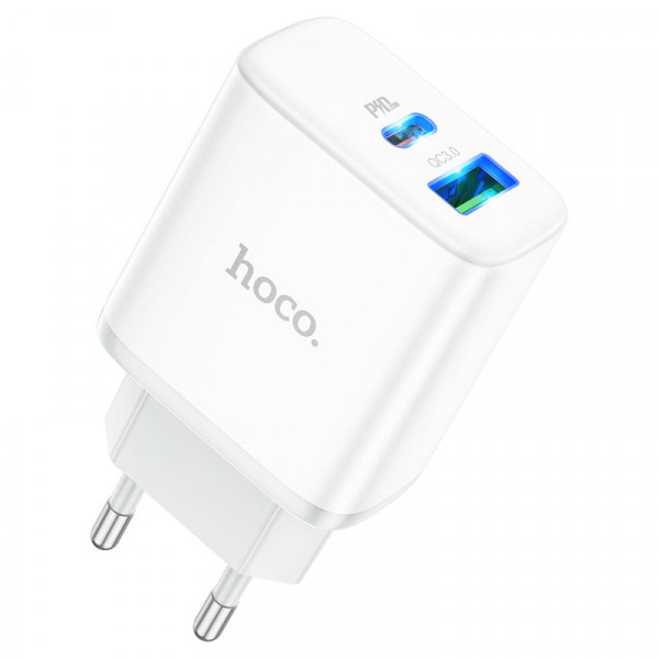 СЗУ HOCO C105A 110-240V, PD20W+Q3.0,USB+Type-C, White, Blister