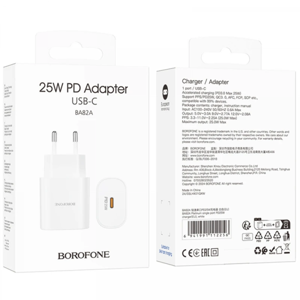 СЗУ BOROFONE BA82A, PD25W, 1xUSB-C, 25W, White, Box
