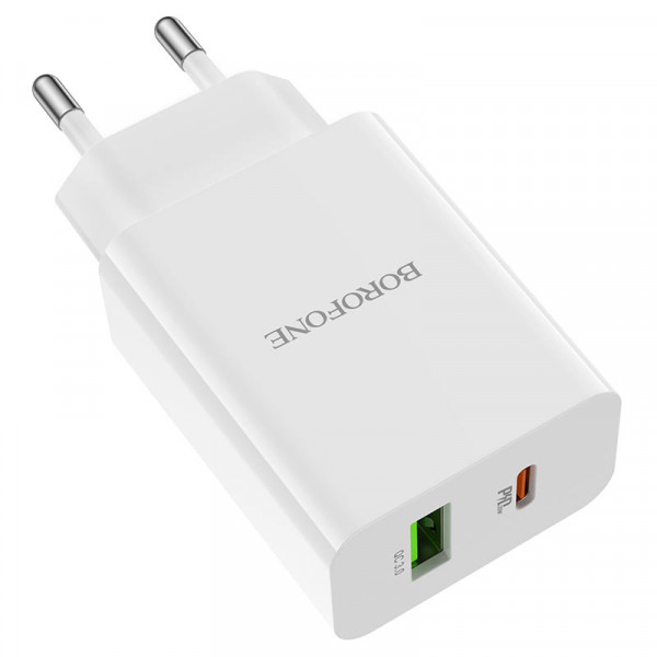 СЗУ BOROFONE BA56A, PD20W+Q3.0, 1xUSB-A+1xUSB-C, 20W, White, Box