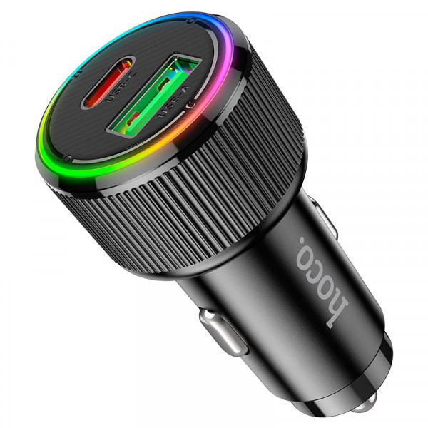 АЗУ 12-24V HOCO NZ14A, USB 3.0+USB-C, 3A, PD20W+QC3.0, Black, Box