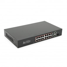 POE комутатор Merlion 16 POE 10/100 + 1 Single Fiber Tx 1310nm 20km + 2 RJ45 10/100/1000+ вбудований блок живлення 52V 4.8A