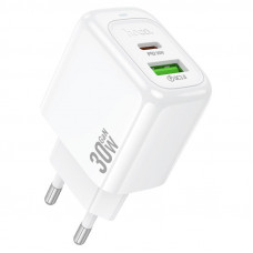 СЗУ 110-240V HOCO CS55A, 1xUSB, 1xUSB-C, PD30W, White, OEM