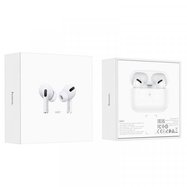 Навушники Bluetooth HOCO EW27, TWS Bluetooth 5.1, з мікрофоном, вакуумні, White, Кейс
