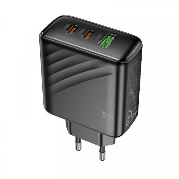 СЗУ 110-240V HOCO CS26A 1xUSB-A, 2xUSB-C, 3A, PD45W+QC3.0, Black, Box