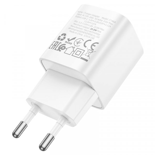 СЗУ 110-240V HOCO C146A, 1xUSB-C, PD20W, White, Box