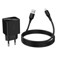 Набір СЗУ 110-240V HOCO CS81A+ кабель Micro, 1xUSB, 3A, 18W, QC3.0, кабель 1м, Black, Blister