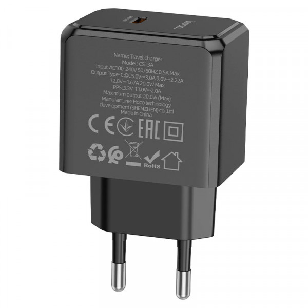 СЗУ 110-240V HOCO CS13A 1xUSB-C, PD20W, Black, Blister