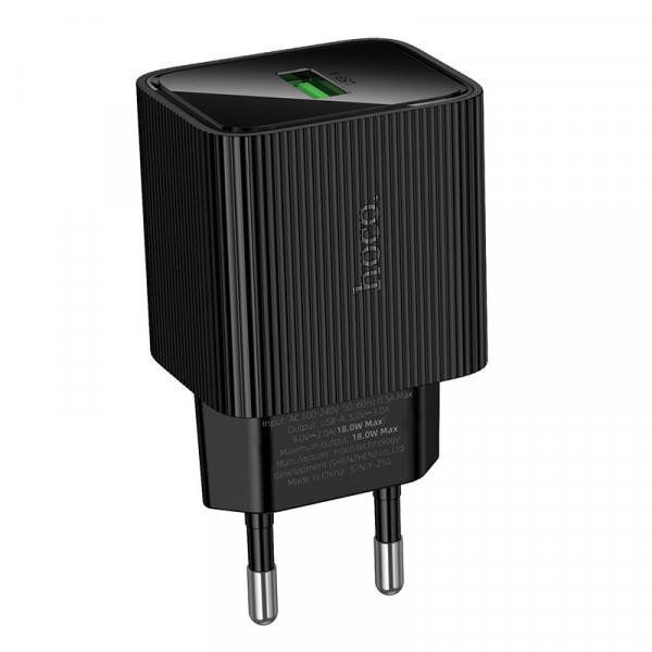 СЗУ 110-240V HOCO CS81A, 1xUSB, 3A, 18W, QC3.0, Black, Blister
