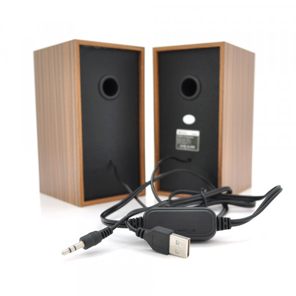 Колонки 2.0 Kisonli T-002A  для ПК і ноутбука, USB + 3.5mm, 2x3W, 20Hz- 20KHz, Brown, BOX, Q30