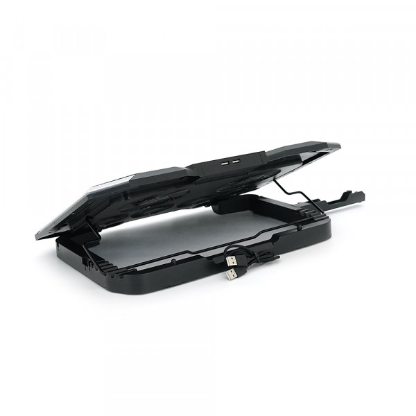 Підставка для ноутбука IceCoorel K9, 10-17", 2*100mm 1400±10% RPM + 4*70mm 2500±10%RPM, корпус пластик+алюміній, 2xUSB2.0 + підставка для мобільного телефону, 400x260x30mm, Blue, Box
