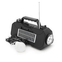 Переносний ліхтар EP-519 + Solar, Функції: PowerBank, FM радіо, USB/TF, Bluetooth, АКБ 1800mAh, 1 виносна лампочка 1W, 244x193x50мм, Black, Box