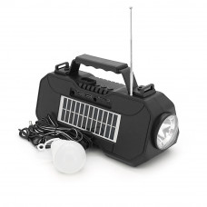 Переносний ліхтар EP-519 + Solar, Функції: PowerBank, FM радіо, USB/TF, Bluetooth, АКБ 1800mAh, 1 виносна лампочка 1W, 244x193x50мм, Black, Box
