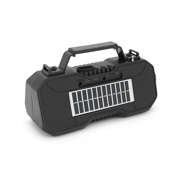 Переносний ліхтар EP-519 + Solar, Функції: PowerBank, FM радіо, USB/TF, Bluetooth, АКБ 1800mAh, 1 виносна лампочка 1W, 244x193x50мм, Black, Box