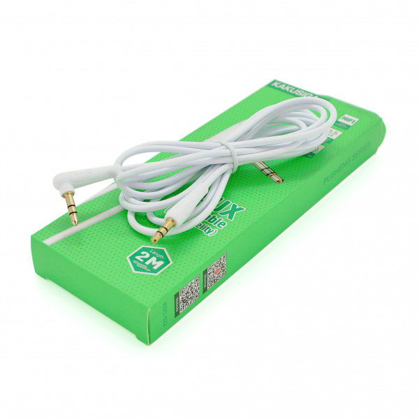 Кабель  iKAKU KSC-522 PUSHENG AUX Audio DC3.5 тато-тато 2.0м, GOLD Stereo Jack, (круглий) White cable, Box