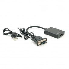 Конвертер VGA to HDTV Adapter + Audio, Black, Full HD 1080P, Blister