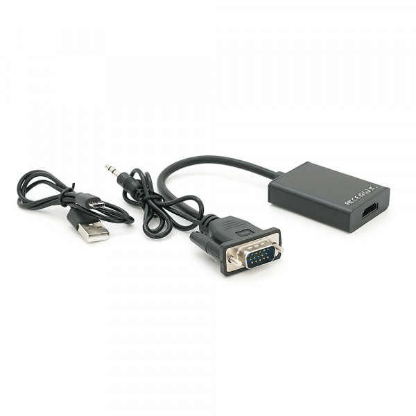 Конвертер VGA to HDTV Adapter + Audio, Black, Full HD 1080P, Blister