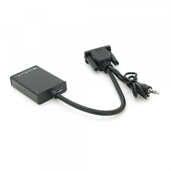 Конвертер VGA to HDTV Adapter + Audio, Black, Full HD 1080P, Blister