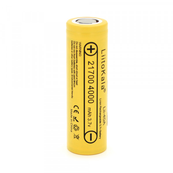 Акумулятор 21700 Li-Ion LiitoKala Lii-40A, 4000mah (4000-4300mah), 25A, 3.7V (2.5-4.2V), Yellow, PVC BOX