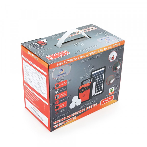 Переносний ліхтар EP-371 + Solar, Функції: PowerBank, FM радіо, USB/TF, Bluetooth, АКБ 6V/4A, 3 виносні лампочки 3W, 145х110х195мм, Box