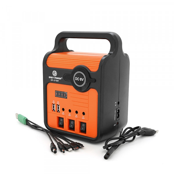 Переносний ліхтар EP-371 + Solar, Функції: PowerBank, FM радіо, USB/TF, Bluetooth, АКБ 6V/4A, 3 виносні лампочки 3W, 145х110х195мм, Box