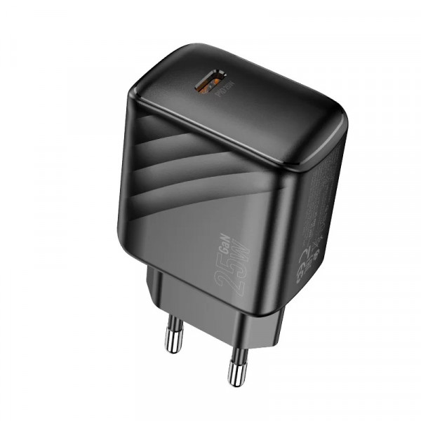 СЗУ 110-240V HOCO CS24A USB-C+USB, 25W, Black, Box