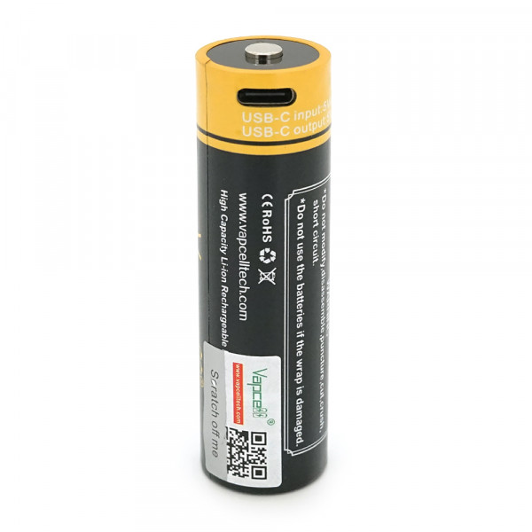 Акумулятор 21700 Li-Ion Vapcell P2160B, 6000mAh, 10A, 3.6V (2.5-4.2V), USB type-c, 2 шт. в упаковці, ціна за 1 шт