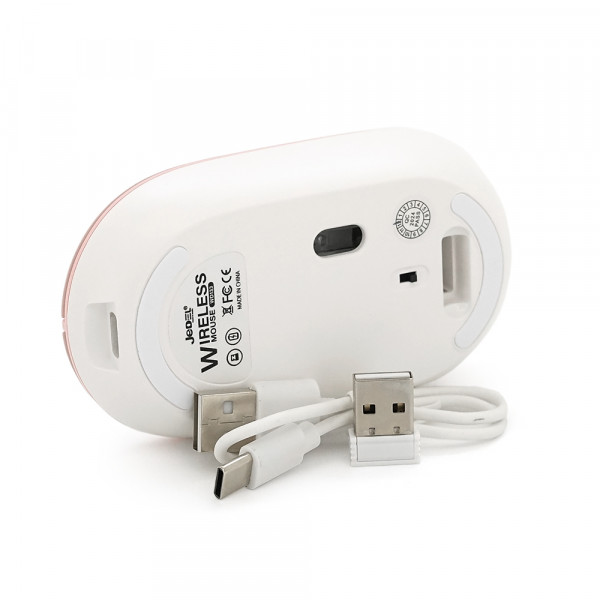 Миша бездротова JEDEL WD133, 800/1200/1600DPI, 2.4 GHz+Bluetooth 5.0, 3.7V 400mAh, Type-C заряджання. 105x60x34 мм. White. Box