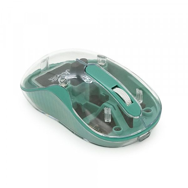 Миша бездротова JEDEL WD141T-G, 1200, 2.4 GHz+Bluetooth 5.0, 3.7V 300mAh, Type-C заряджання. 109x60x32 мм. 69 р. Transparent-Green, Box