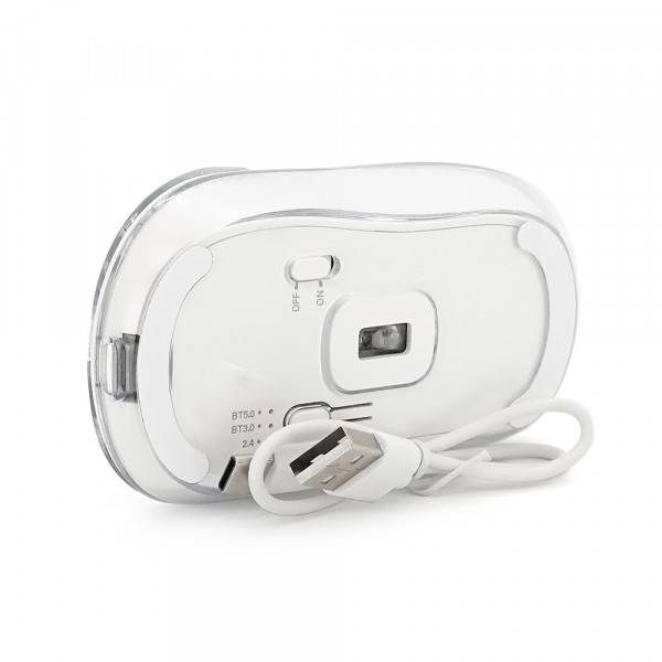 Миша бездротова JEDEL WD141T-W, 1200, 2.4 GHz+Bluetooth 5.0, 3.7V 300mAh, Type-C заряджання. 109x60x32 мм. 69 р. Transparent-White, Box